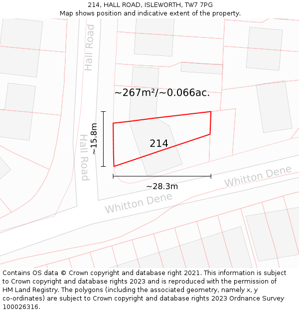 214, HALL ROAD, ISLEWORTH, TW7 7PG: Plot and title map