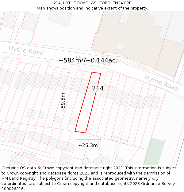 214, HYTHE ROAD, ASHFORD, TN24 8PP: Plot and title map