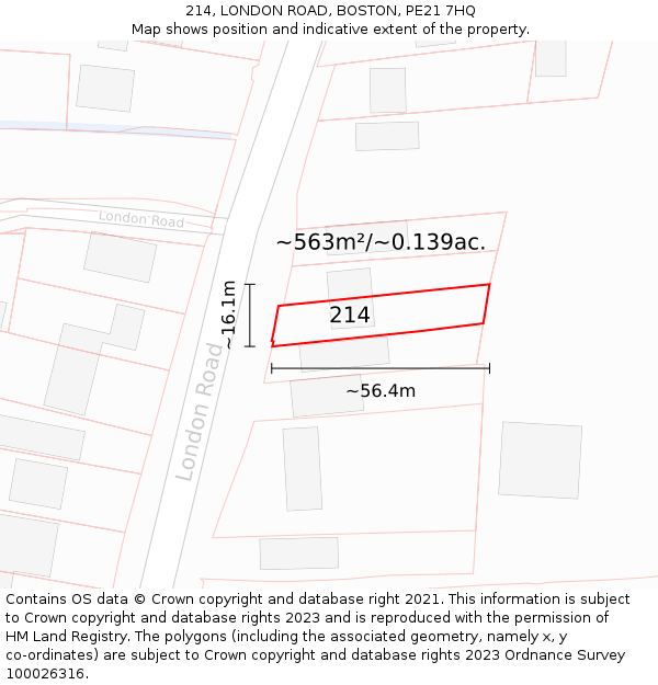 214, LONDON ROAD, BOSTON, PE21 7HQ: Plot and title map