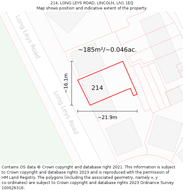 214, LONG LEYS ROAD, LINCOLN, LN1 1EQ: Plot and title map