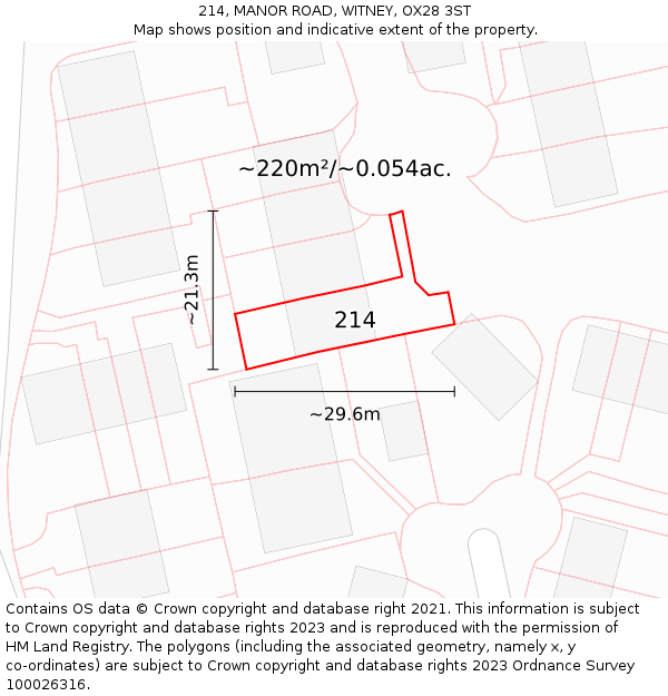 214, MANOR ROAD, WITNEY, OX28 3ST: Plot and title map