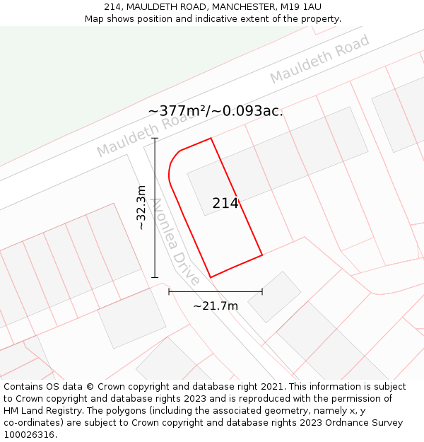 214, MAULDETH ROAD, MANCHESTER, M19 1AU: Plot and title map