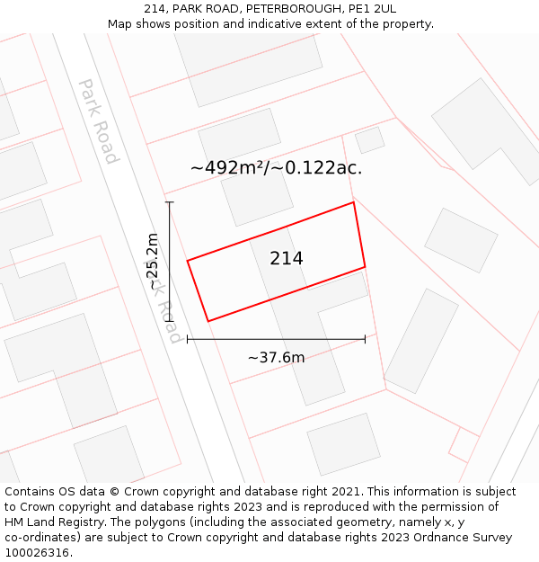 214, PARK ROAD, PETERBOROUGH, PE1 2UL: Plot and title map