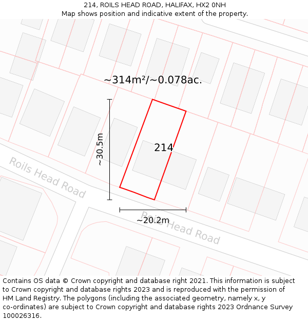 214, ROILS HEAD ROAD, HALIFAX, HX2 0NH: Plot and title map