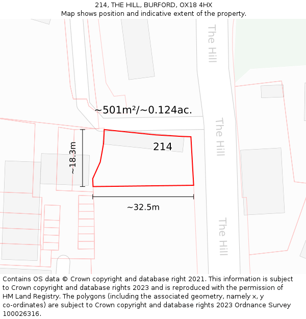 214, THE HILL, BURFORD, OX18 4HX: Plot and title map