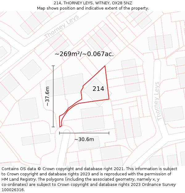 214, THORNEY LEYS, WITNEY, OX28 5NZ: Plot and title map