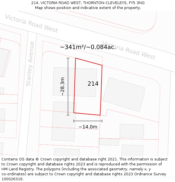 214, VICTORIA ROAD WEST, THORNTON-CLEVELEYS, FY5 3NG: Plot and title map
