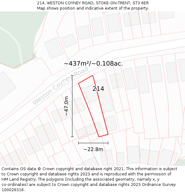 214, WESTON COYNEY ROAD, STOKE-ON-TRENT, ST3 6ER: Plot and title map