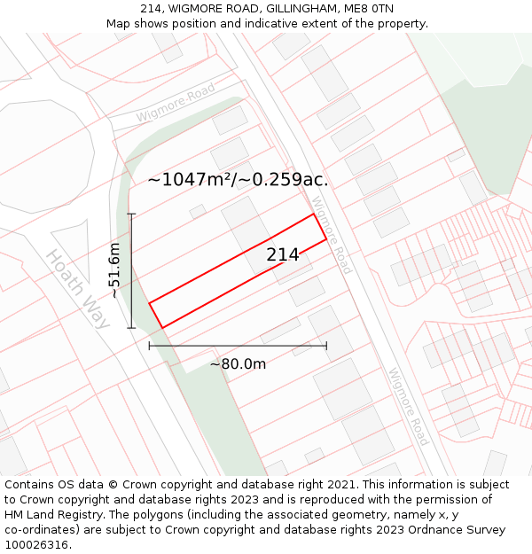 214, WIGMORE ROAD, GILLINGHAM, ME8 0TN: Plot and title map