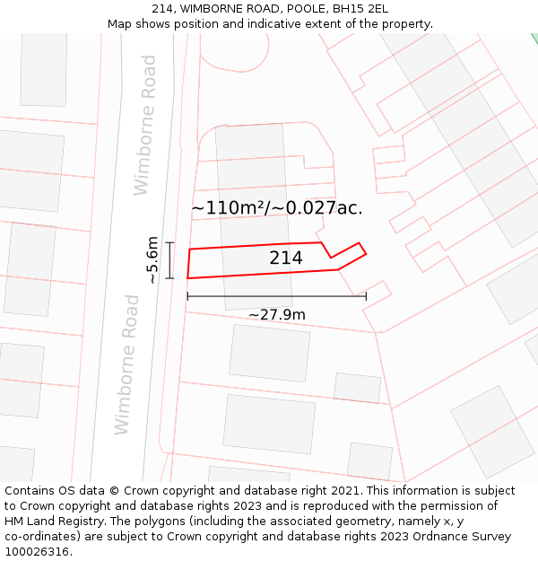 214, WIMBORNE ROAD, POOLE, BH15 2EL: Plot and title map