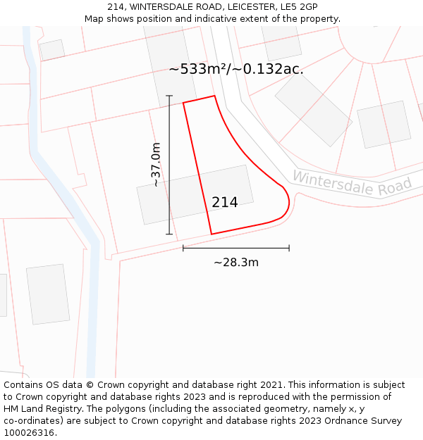 214, WINTERSDALE ROAD, LEICESTER, LE5 2GP: Plot and title map