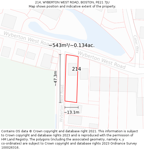 214, WYBERTON WEST ROAD, BOSTON, PE21 7JU: Plot and title map