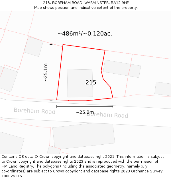 215, BOREHAM ROAD, WARMINSTER, BA12 9HF: Plot and title map