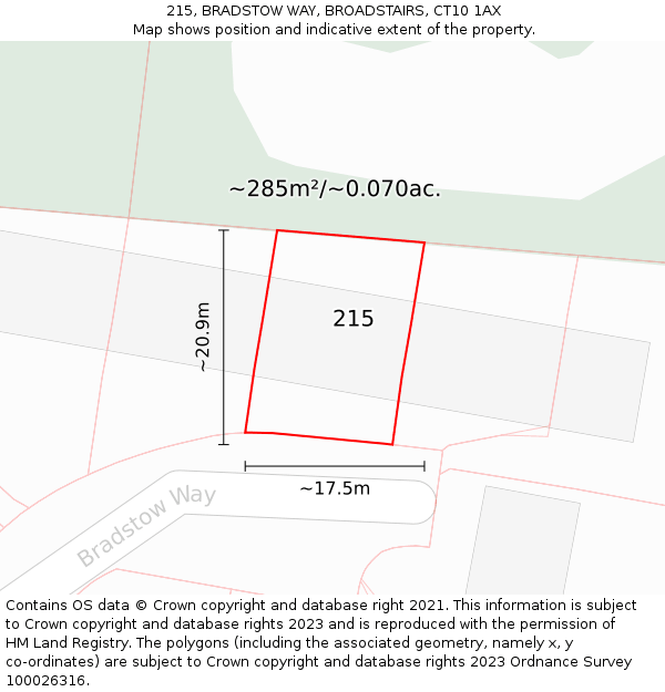 215, BRADSTOW WAY, BROADSTAIRS, CT10 1AX: Plot and title map