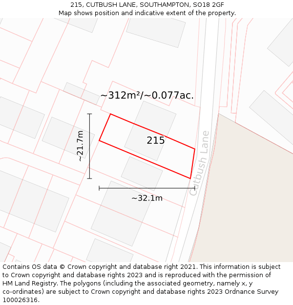 215, CUTBUSH LANE, SOUTHAMPTON, SO18 2GF: Plot and title map