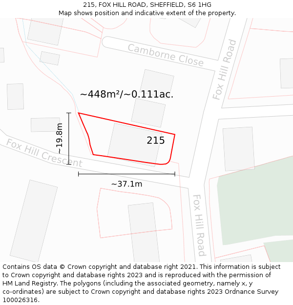 215, FOX HILL ROAD, SHEFFIELD, S6 1HG: Plot and title map