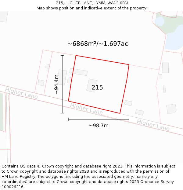 215, HIGHER LANE, LYMM, WA13 0RN: Plot and title map