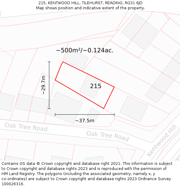 215, KENTWOOD HILL, TILEHURST, READING, RG31 6JD: Plot and title map