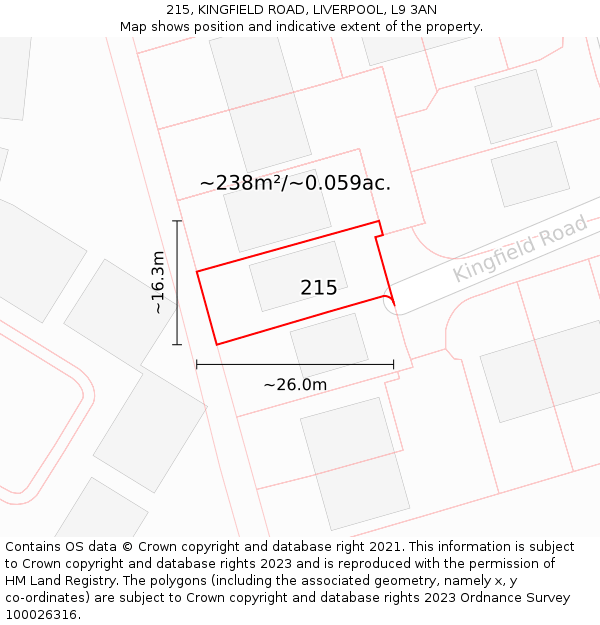 215, KINGFIELD ROAD, LIVERPOOL, L9 3AN: Plot and title map