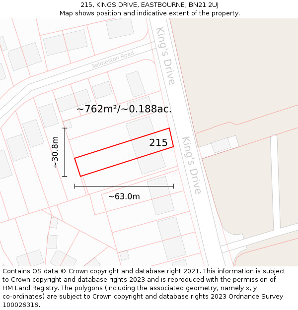 215, KINGS DRIVE, EASTBOURNE, BN21 2UJ: Plot and title map