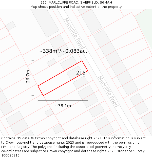 215, MARLCLIFFE ROAD, SHEFFIELD, S6 4AH: Plot and title map