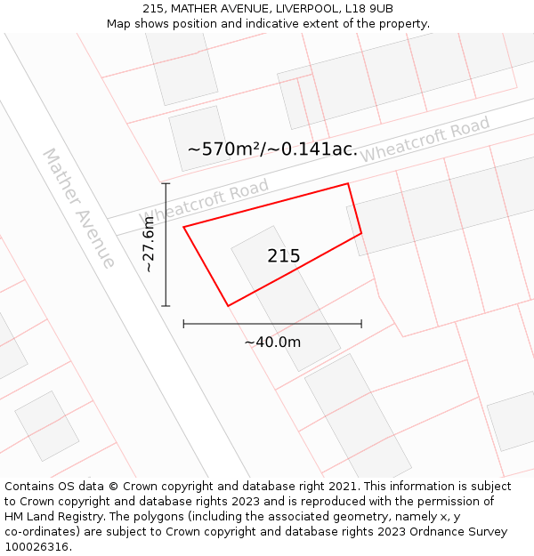 215, MATHER AVENUE, LIVERPOOL, L18 9UB: Plot and title map