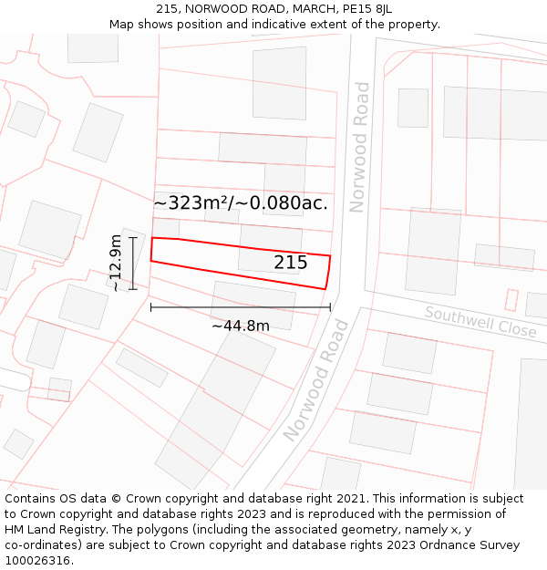 215, NORWOOD ROAD, MARCH, PE15 8JL: Plot and title map