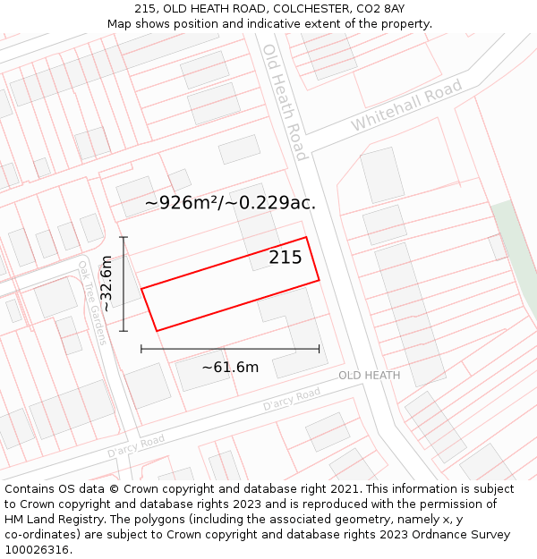 215, OLD HEATH ROAD, COLCHESTER, CO2 8AY: Plot and title map
