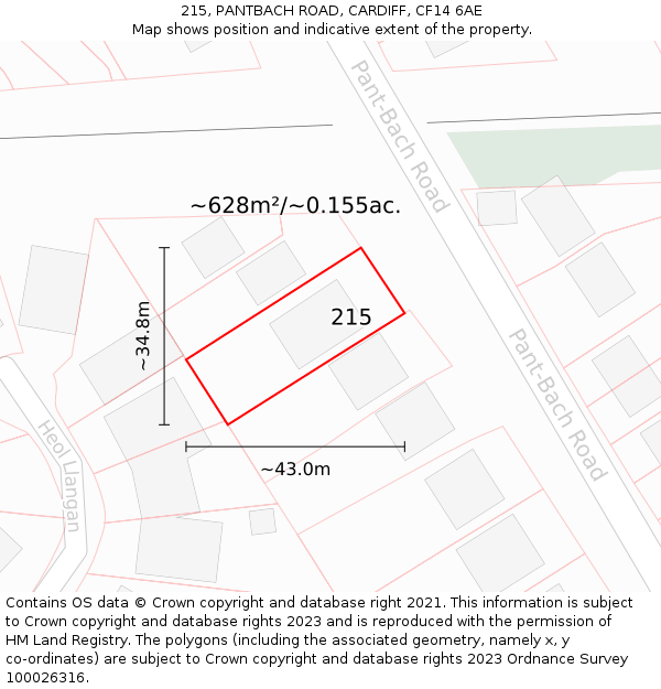 215, PANTBACH ROAD, CARDIFF, CF14 6AE: Plot and title map