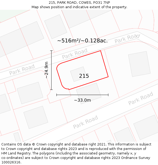 215, PARK ROAD, COWES, PO31 7NP: Plot and title map