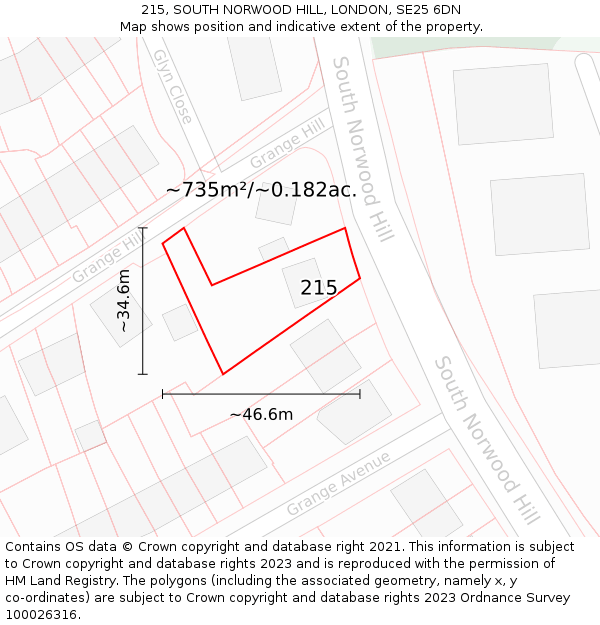 215, SOUTH NORWOOD HILL, LONDON, SE25 6DN: Plot and title map