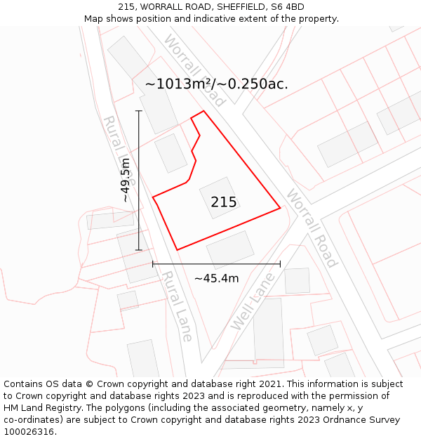215, WORRALL ROAD, SHEFFIELD, S6 4BD: Plot and title map