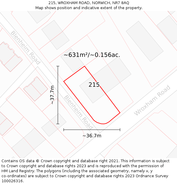 215, WROXHAM ROAD, NORWICH, NR7 8AQ: Plot and title map