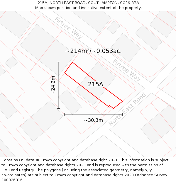 215A, NORTH EAST ROAD, SOUTHAMPTON, SO19 8BA: Plot and title map