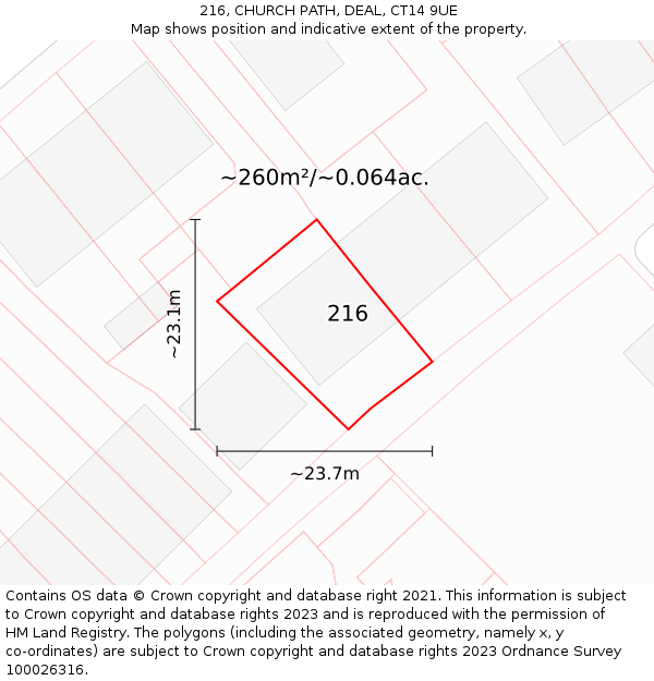 216, CHURCH PATH, DEAL, CT14 9UE: Plot and title map