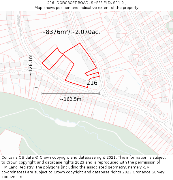 216, DOBCROFT ROAD, SHEFFIELD, S11 9LJ: Plot and title map