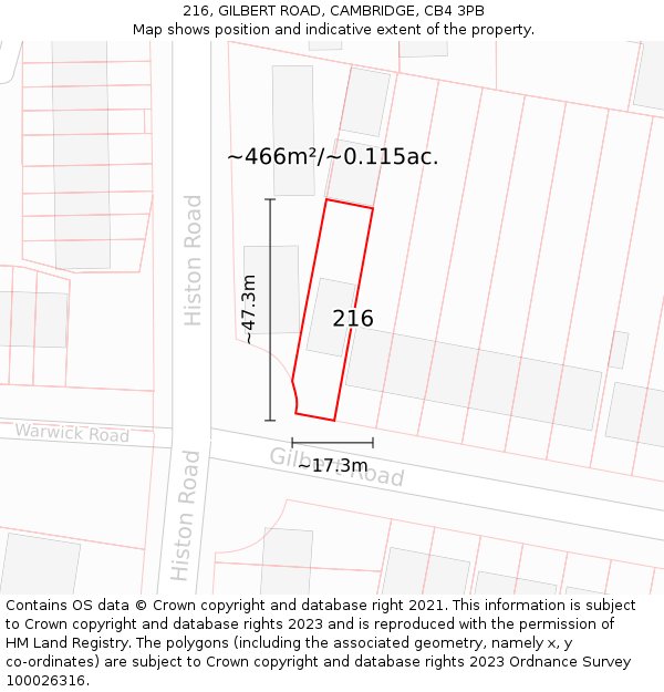 216, GILBERT ROAD, CAMBRIDGE, CB4 3PB: Plot and title map