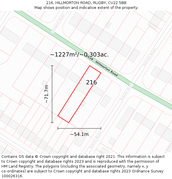 216, HILLMORTON ROAD, RUGBY, CV22 5BB: Plot and title map