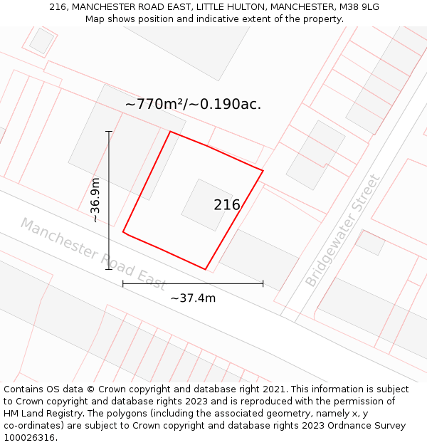 216, MANCHESTER ROAD EAST, LITTLE HULTON, MANCHESTER, M38 9LG: Plot and title map