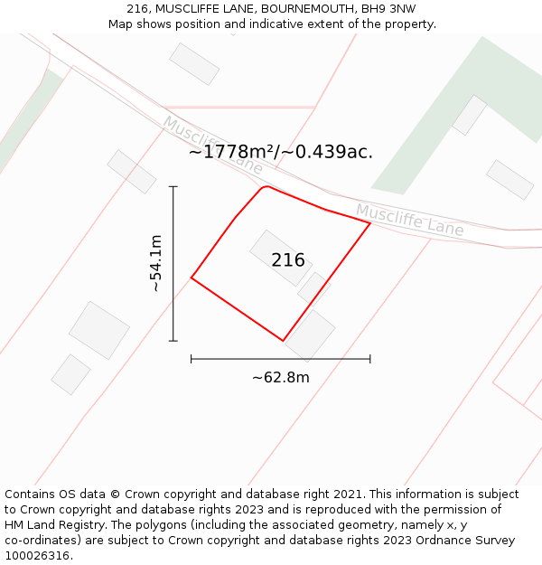216, MUSCLIFFE LANE, BOURNEMOUTH, BH9 3NW: Plot and title map