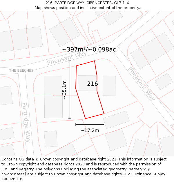 216, PARTRIDGE WAY, CIRENCESTER, GL7 1LX: Plot and title map