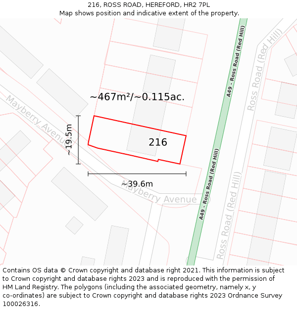 216, ROSS ROAD, HEREFORD, HR2 7PL: Plot and title map