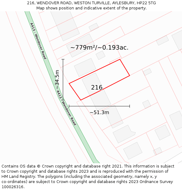 216, WENDOVER ROAD, WESTON TURVILLE, AYLESBURY, HP22 5TG: Plot and title map