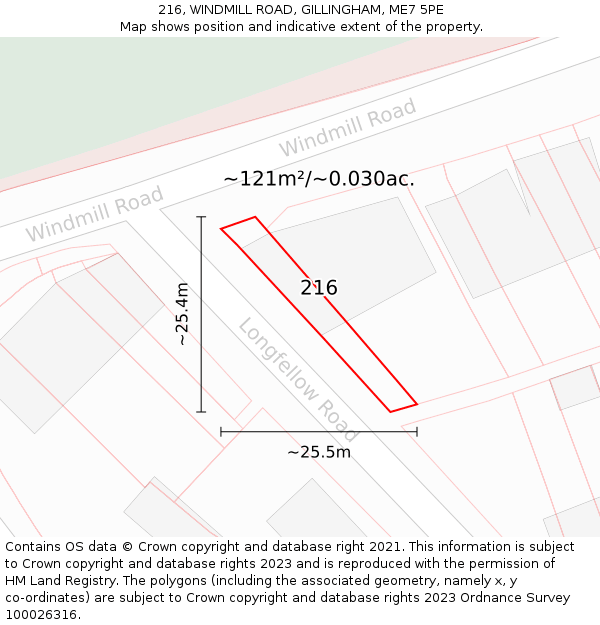 216, WINDMILL ROAD, GILLINGHAM, ME7 5PE: Plot and title map