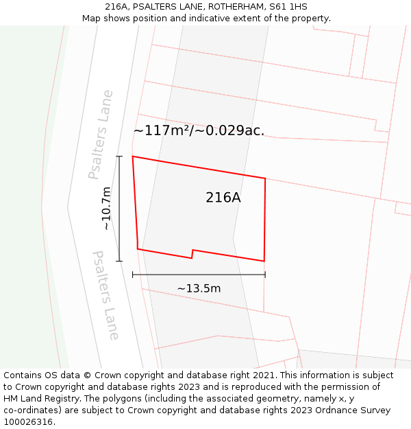 216A, PSALTERS LANE, ROTHERHAM, S61 1HS: Plot and title map