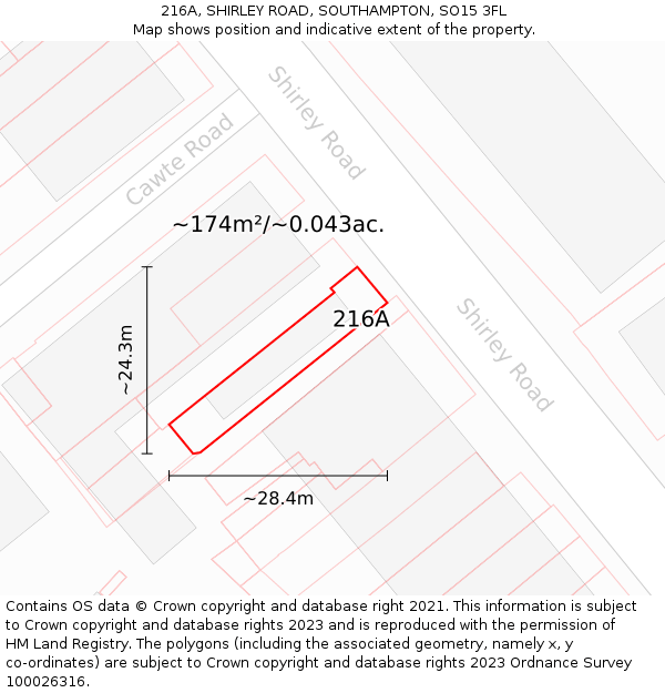 216A, SHIRLEY ROAD, SOUTHAMPTON, SO15 3FL: Plot and title map