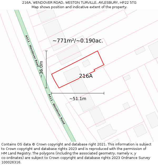 216A, WENDOVER ROAD, WESTON TURVILLE, AYLESBURY, HP22 5TG: Plot and title map