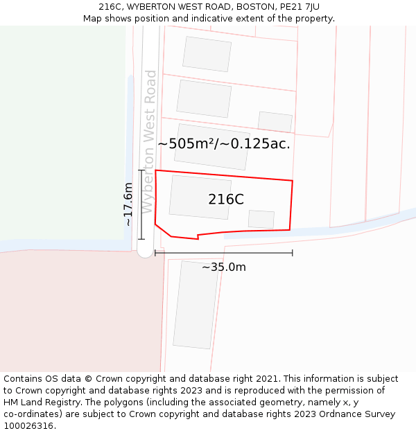 216C, WYBERTON WEST ROAD, BOSTON, PE21 7JU: Plot and title map