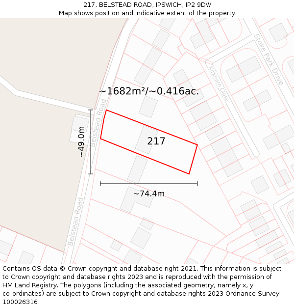 217, BELSTEAD ROAD, IPSWICH, IP2 9DW: Plot and title map