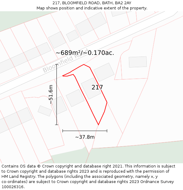 217, BLOOMFIELD ROAD, BATH, BA2 2AY: Plot and title map